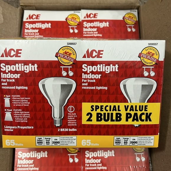 ACE Brand Spotlight Indoor Bulbs BR30 65Watts 6 PK NEW for track/recessed light - Picture 2 of 6